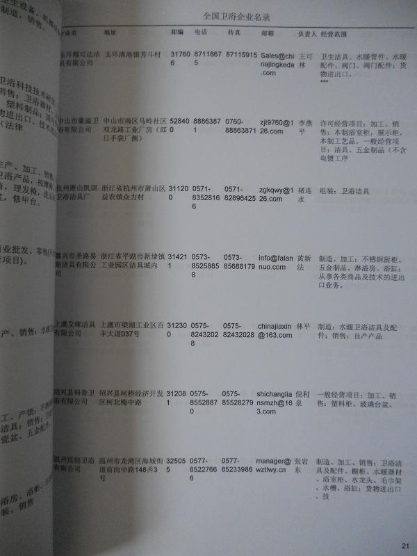 中國衛(wèi)浴企業(yè)黃頁可開展精準(zhǔn)營銷，電話營銷、郵件營銷、傳真營銷等等多管齊下，圓您銷售冠軍夢(mèng)