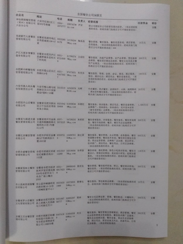 中國(guó)餐飲企業(yè)黃頁(yè)可開(kāi)展精準(zhǔn)營(yíng)銷，電話營(yíng)銷、郵件營(yíng)銷、傳真營(yíng)銷等等多管齊下，圓您銷售冠軍夢(mèng)